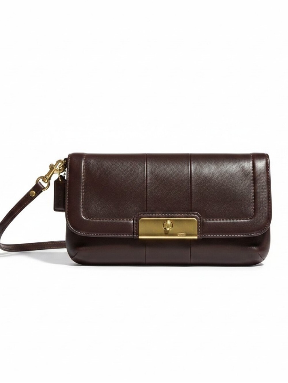 Coach Dark Plum Leather Wristlet Clutch Bag Gently Loved